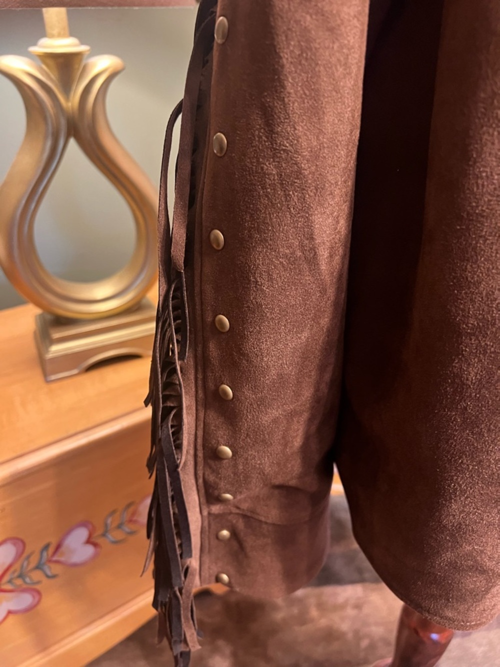 Women’s Brown Faux Suede Fringe Jacket - Picture 6 of 7